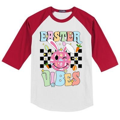 Easter Vibes Smiles Face Bunny Happy Easter Kids Colorblock Raglan Jersey