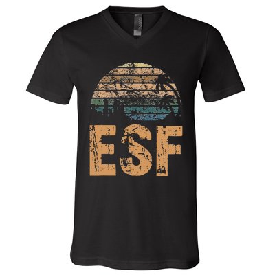 ESF Vintage Sunset Distressed Funny V-Neck T-Shirt