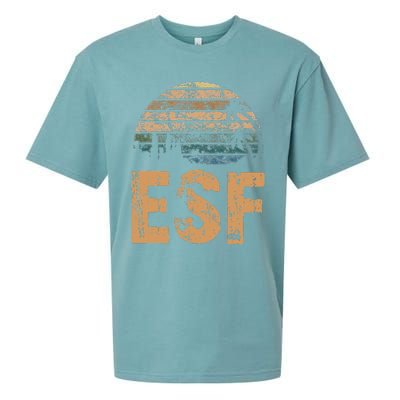 ESF Vintage Sunset Distressed Funny Sueded Cloud Jersey T-Shirt