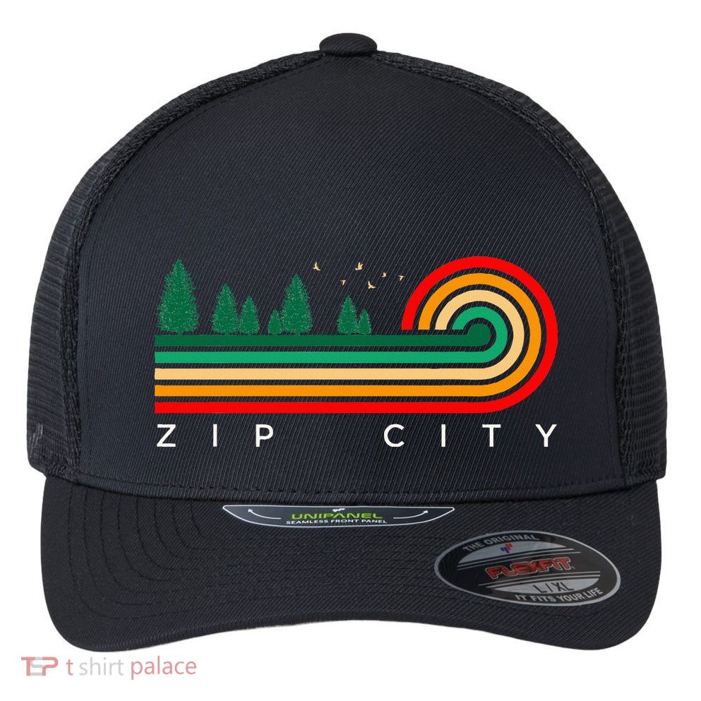 Evergreen Vintage Stripes Zip City Alabama Flexfit Unipanel Trucker Cap