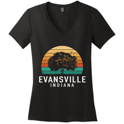 Evansville Vintage Sunset Indiana Souvenir Women's V-Neck T-Shirt