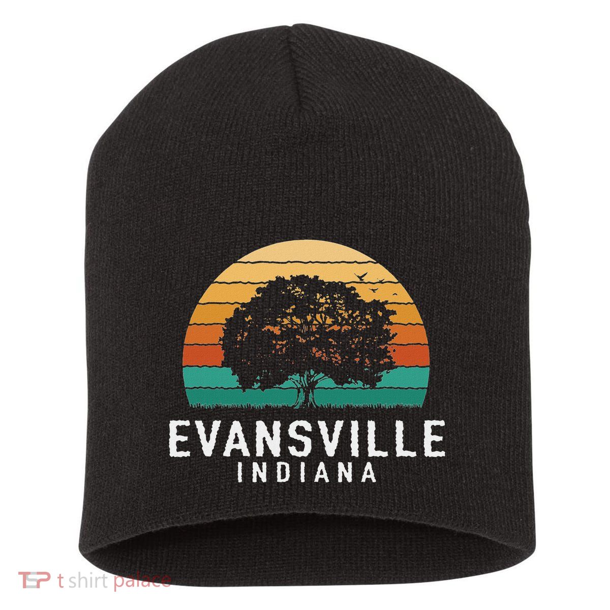 Evansville Vintage Sunset Indiana Souvenir Short Acrylic Beanie