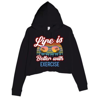 Excercise Vintage Sunset Gym Coach Personal Trainer Design Gift Crop Fleece Hoodie