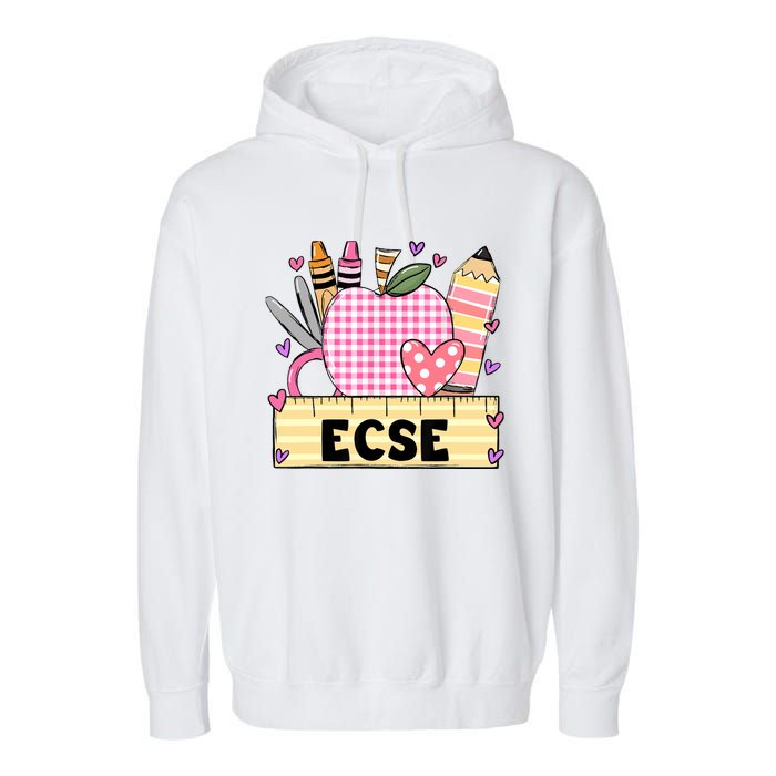 ECSE Valentine S Day Teacher Frame Garment-Dyed Fleece Hoodie