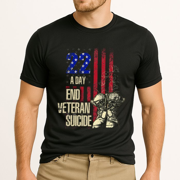 End Veteran Suicide Awareness 22 A Day Patriotic Us Flag Cooling Performance Crew T-Shirt