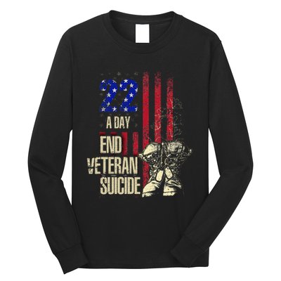 End Veteran Suicide Awareness 22 A Day Patriotic Us Flag Long Sleeve Shirt