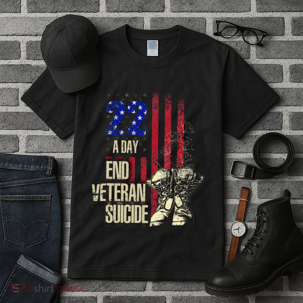 End Veteran Suicide Awareness 22 A Day Patriotic Us Flag Tall T-Shirt