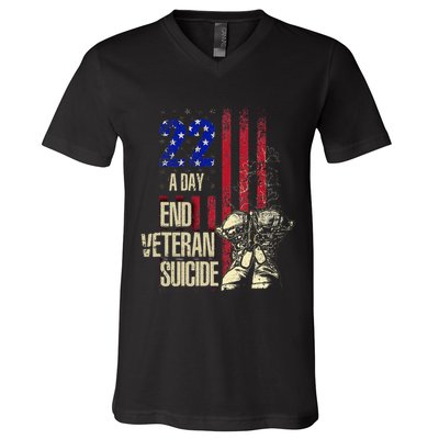 End Veteran Suicide Awareness 22 A Day Patriotic Us Flag V-Neck T-Shirt