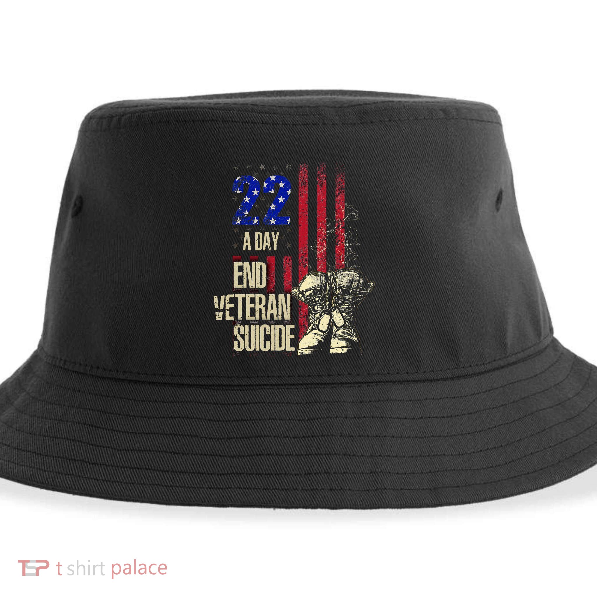 End Veteran Suicide Awareness 22 A Day Patriotic Us Flag Sustainable Bucket Hat