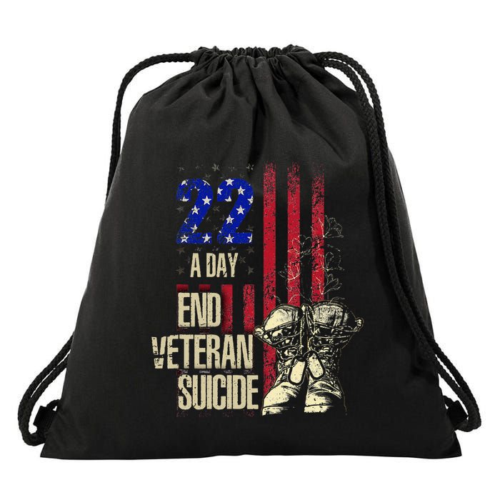 End Veteran Suicide Awareness 22 A Day Patriotic Us Flag Drawstring Bag
