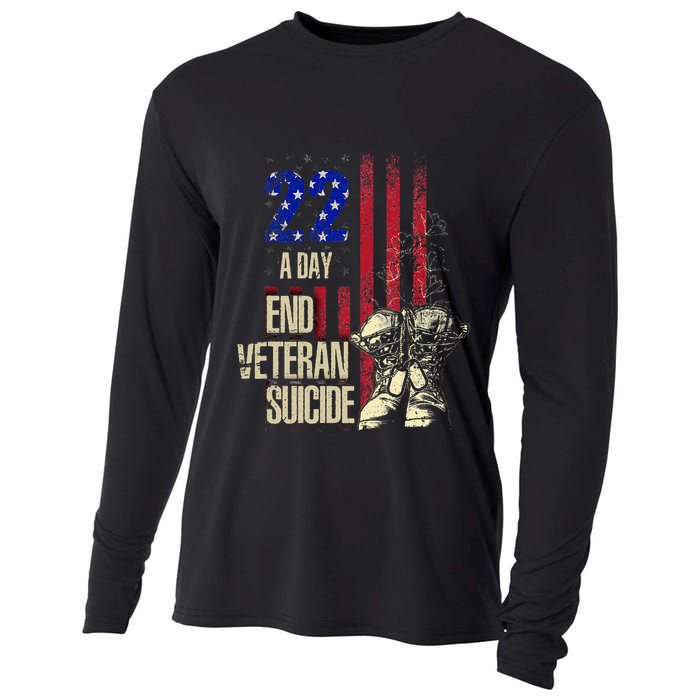 End Veteran Suicide Awareness 22 A Day Patriotic Us Flag Cooling Performance Long Sleeve Crew