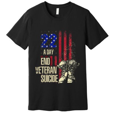 End Veteran Suicide Awareness 22 A Day Patriotic Us Flag Premium T-Shirt