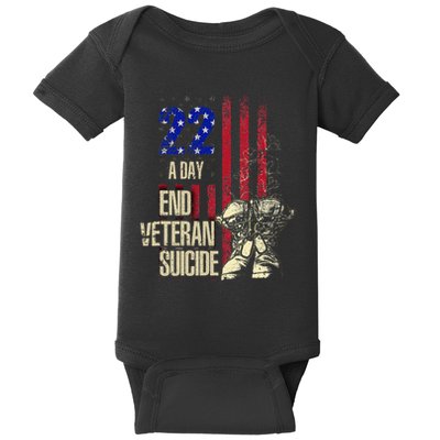 End Veteran Suicide Awareness 22 A Day Patriotic Us Flag Baby Bodysuit