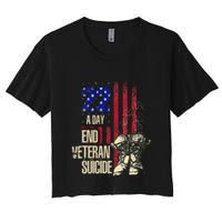 End Veteran Suicide Awareness 22 A Day Patriotic Us Flag Women's Crop Top Tee