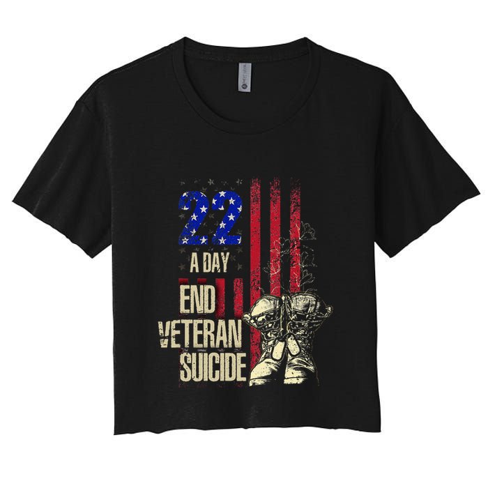 End Veteran Suicide Awareness 22 A Day Patriotic Us Flag Women's Crop Top Tee