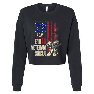 End Veteran Suicide Awareness 22 A Day Patriotic Us Flag Cropped Pullover Crew