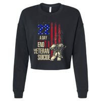 End Veteran Suicide Awareness 22 A Day Patriotic Us Flag Cropped Pullover Crew