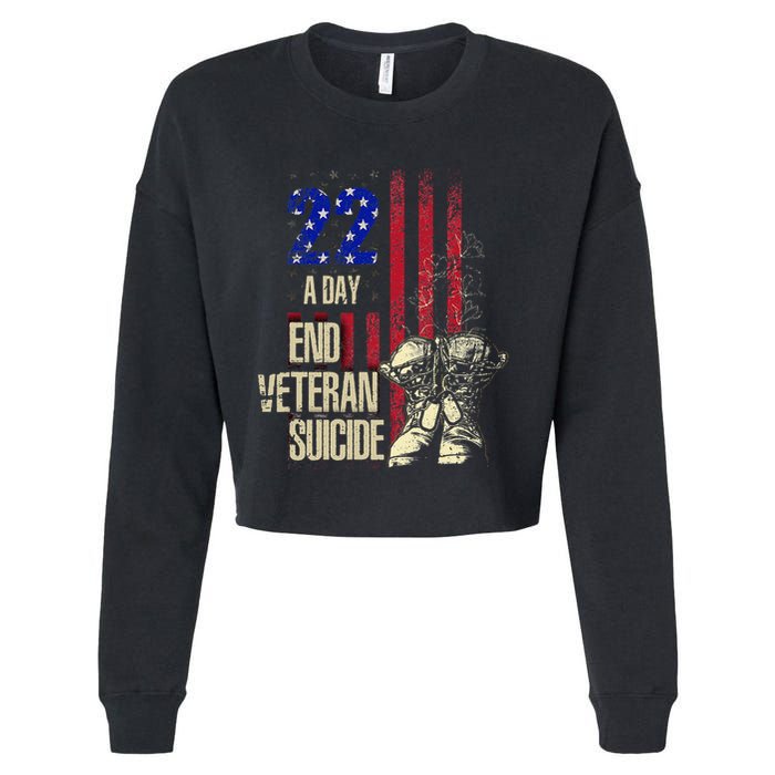End Veteran Suicide Awareness 22 A Day Patriotic Us Flag Cropped Pullover Crew