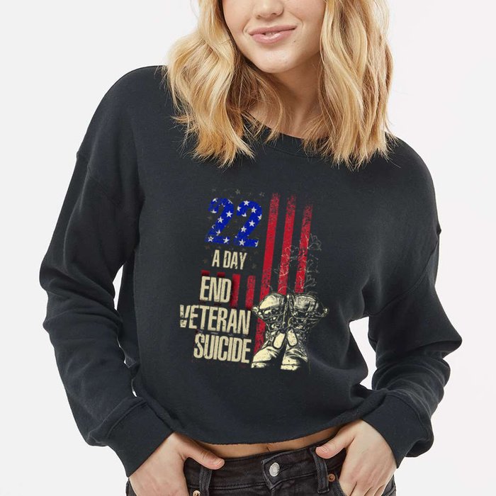 End Veteran Suicide Awareness 22 A Day Patriotic Us Flag Cropped Pullover Crew