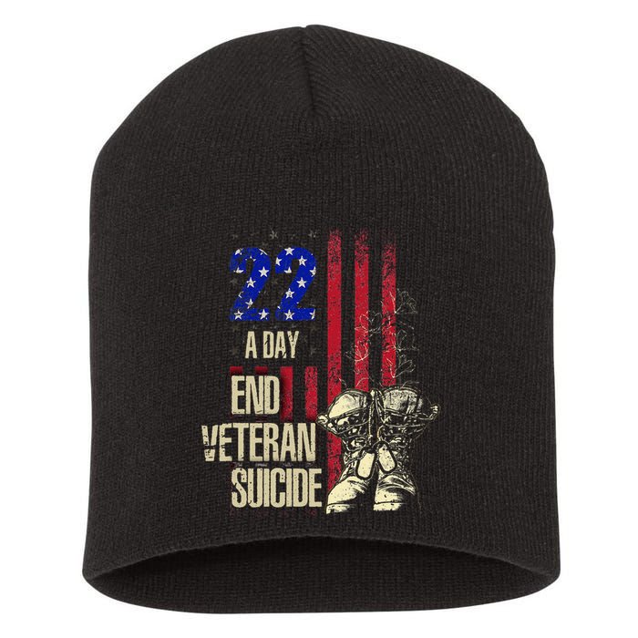 End Veteran Suicide Awareness 22 A Day Patriotic Us Flag Short Acrylic Beanie
