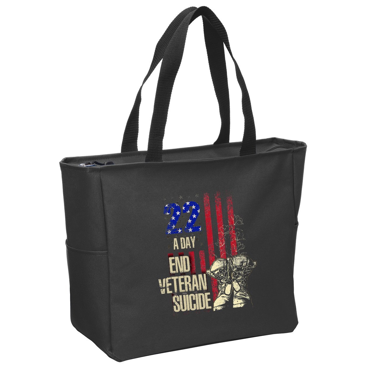 End Veteran Suicide Awareness 22 A Day Patriotic Us Flag Zip Tote Bag