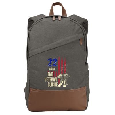 End Veteran Suicide Awareness 22 A Day Patriotic Us Flag Cotton Canvas Backpack