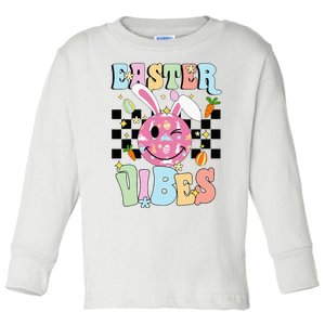 Easter Vibes Smiles Face Bunny Happy Easter Toddler Long Sleeve Shirt