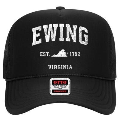 Ewing Virginia Va Vintage Athletic Sports High Crown Mesh Back Trucker Hat