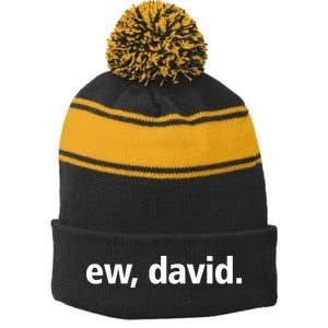 Ew David Simple Logo Stripe Pom Pom Beanie