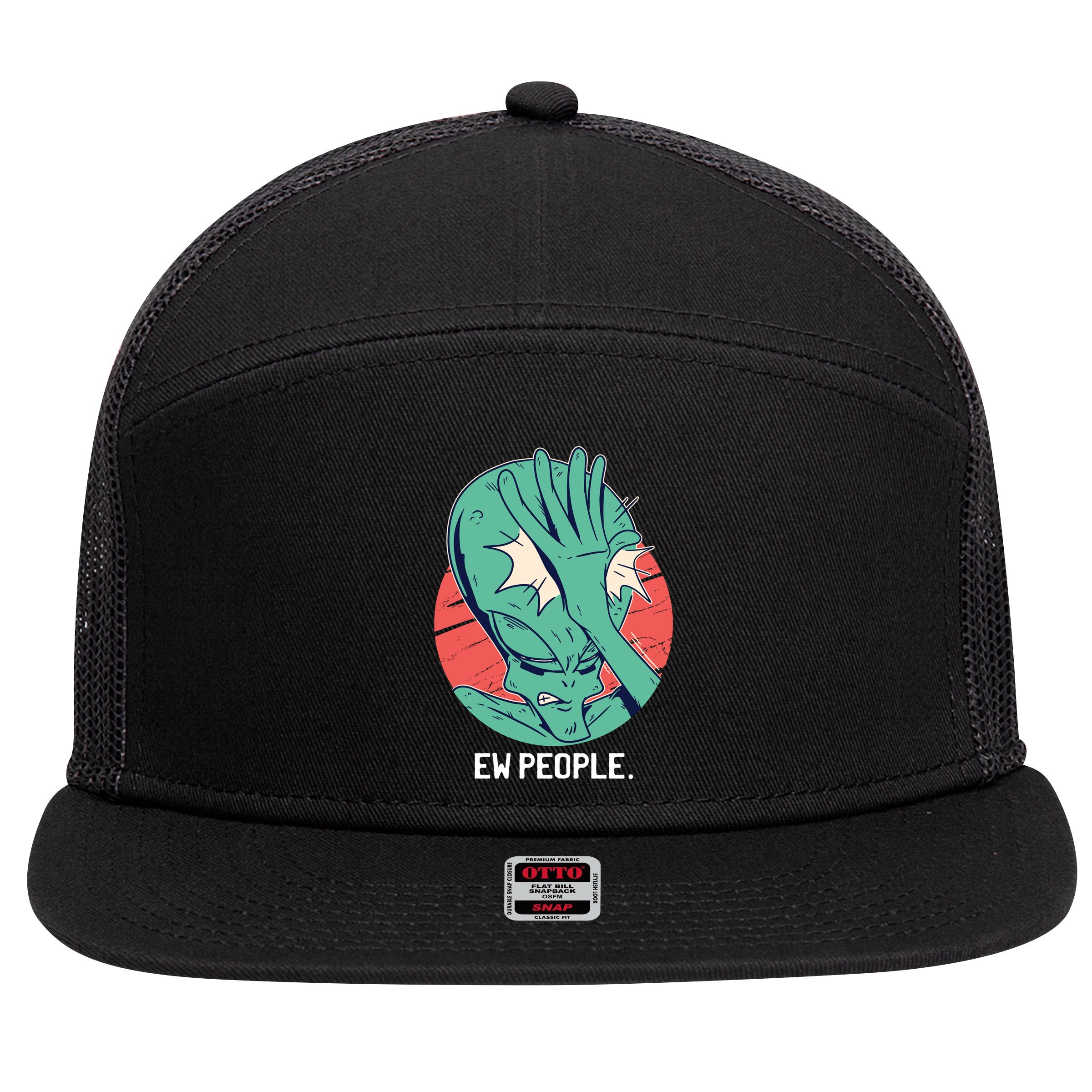 Ew People Alien Facepalm 7 Panel Mesh Trucker Snapback Hat