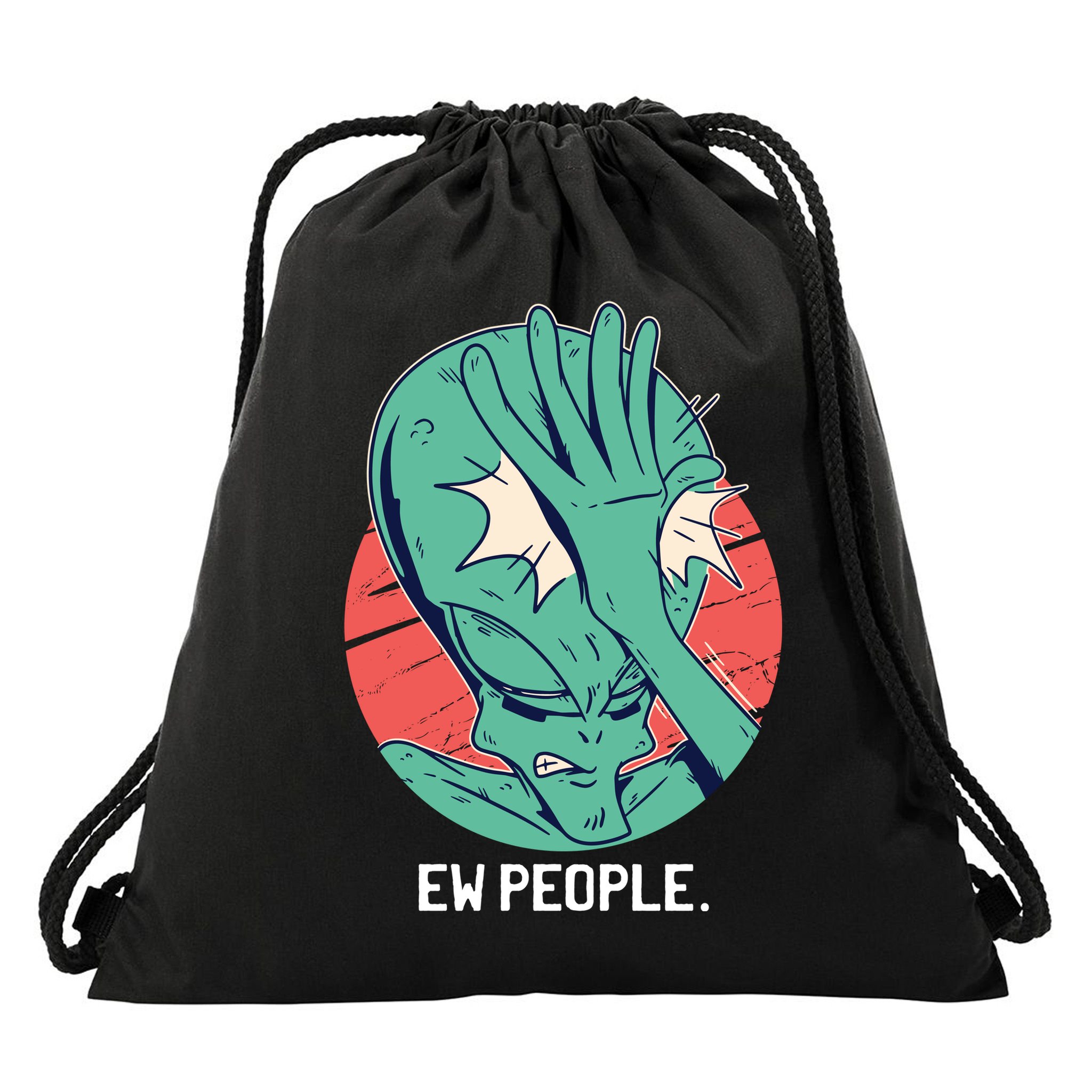 Ew People Alien Facepalm Drawstring Bag