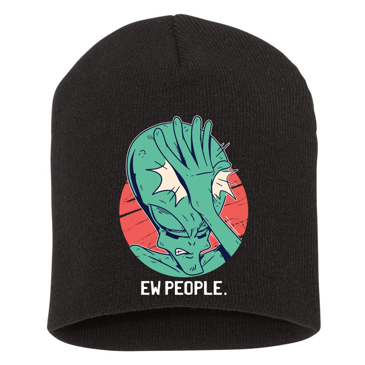 Ew People Alien Facepalm Short Acrylic Beanie