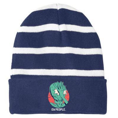 Ew People Alien Facepalm Striped Beanie with Solid Band