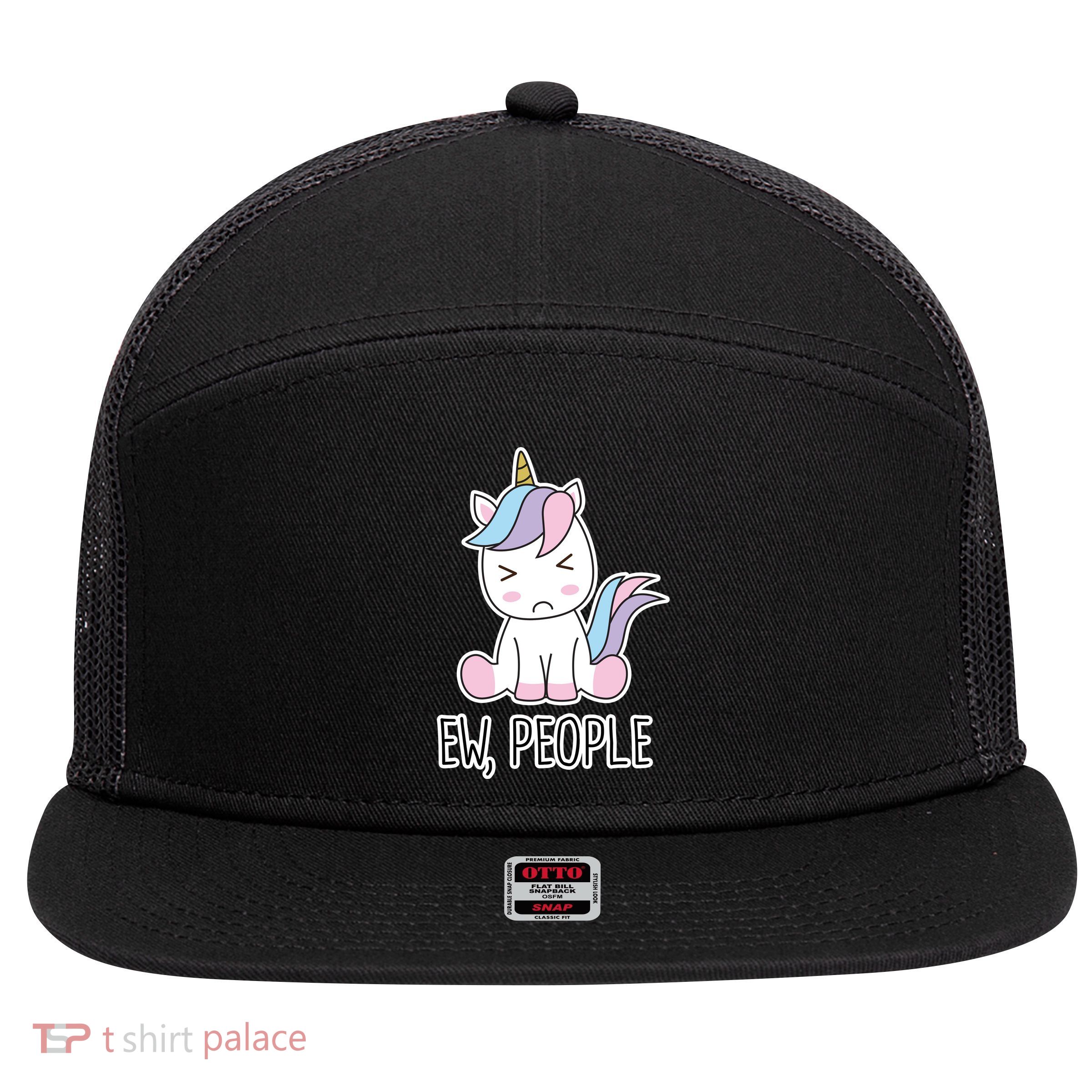 Ew People Funny Cute Unicorn 7 Panel Mesh Trucker Snapback Hat