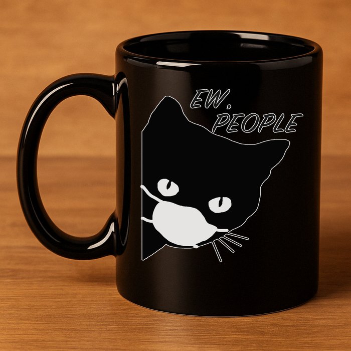 Ew People Quarantine Cat 11oz C Handle Ceramic Mug