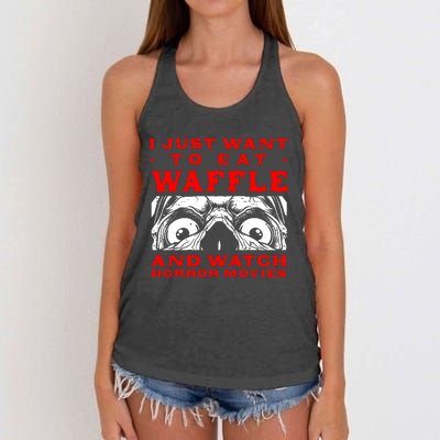 Eat Waffle And Watch Horror Movies Pancake Movie Lover Women's Knotted Racerback Tank