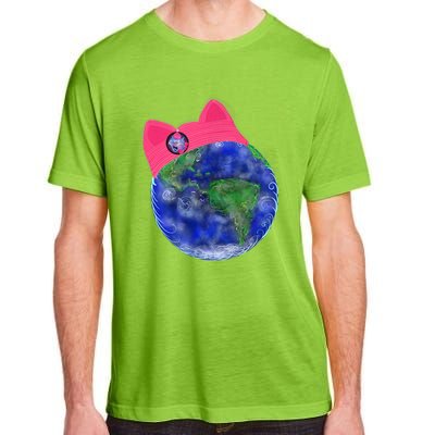 Earth Wearing A Pink Pussy Cat Hat Adult ChromaSoft Performance T-Shirt