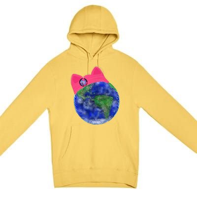 Earth Wearing A Pink Pussy Cat Hat Premium Pullover Hoodie