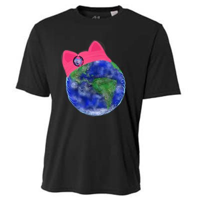 Earth Wearing A Pink Pussy Cat Hat Cooling Performance Crew T-Shirt