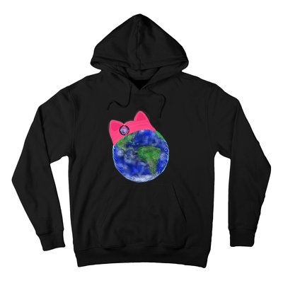 Earth Wearing A Pink Pussy Cat Hat Hoodie