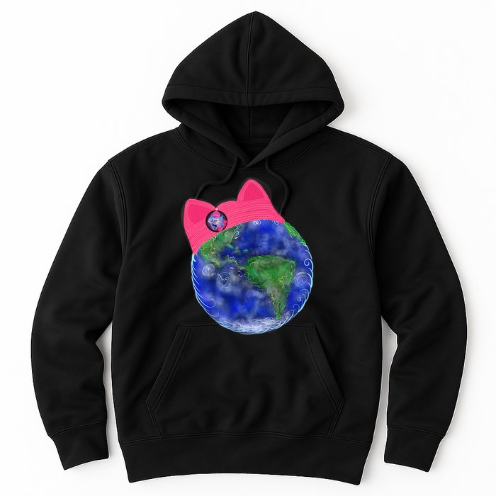 Earth Wearing A Pink Pussy Cat Hat Hoodie