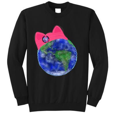 Earth Wearing A Pink Pussy Cat Hat Sweatshirt