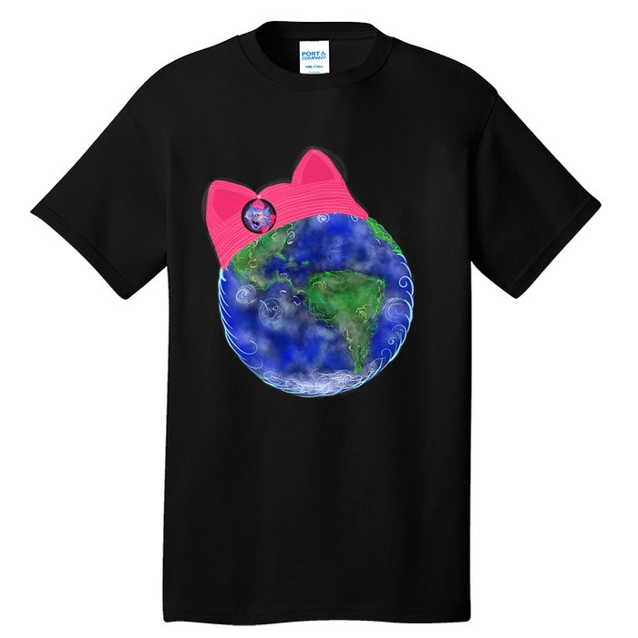 Earth Wearing A Pink Pussy Cat Hat Tall T-Shirt