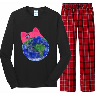 Earth Wearing A Pink Pussy Cat Hat Long Sleeve Pajama Set