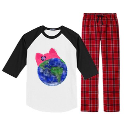 Earth Wearing A Pink Pussy Cat Hat Raglan Sleeve Pajama Set