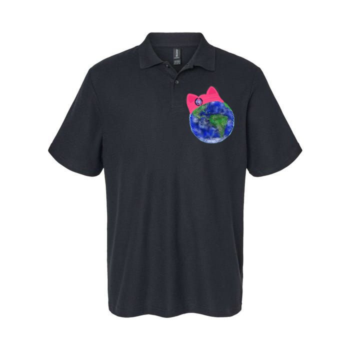 Earth Wearing A Pink Pussy Cat Hat Softstyle Adult Sport Polo