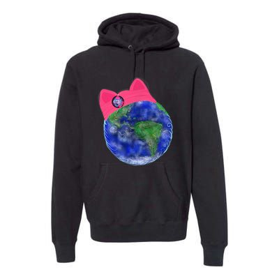 Earth Wearing A Pink Pussy Cat Hat Premium Hoodie