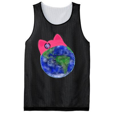 Earth Wearing A Pink Pussy Cat Hat Mesh Reversible Basketball Jersey Tank