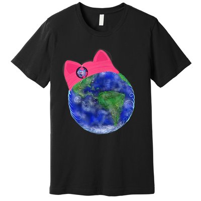 Earth Wearing A Pink Pussy Cat Hat Premium T-Shirt