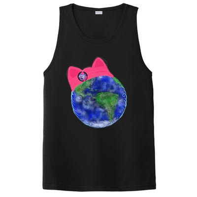 Earth Wearing A Pink Pussy Cat Hat PosiCharge Competitor Tank